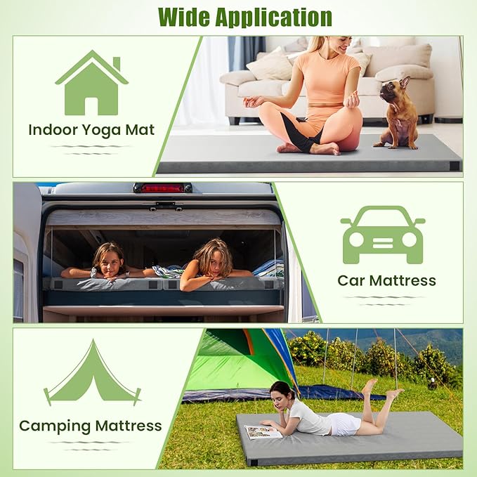 Tangkula Memory Foam Sleeping Pad, Roll Up Floor Mattress with Carry Bag, Non-Slip Bottom, Guest Floor Folding Bed for Sleepover, Portable Camping Mattress for Indoor Outdoor Car Travel Cot Tent