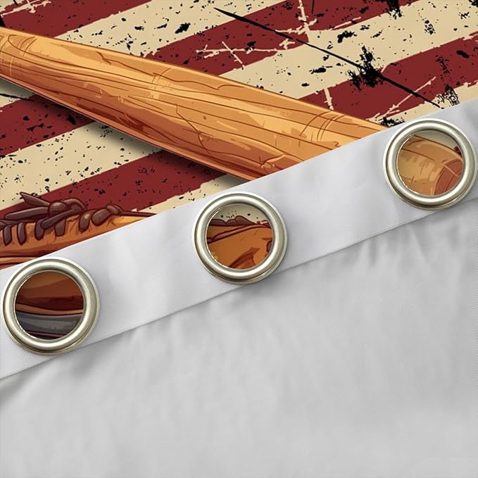 Manfei Baseball Blackout Curtains Vintage American Flag Window Drapes,Ball Sports Gaming Theme Window Treatments,Kids Boys Girls Room Decor,Grommet Top 2 Panel Set Bedroom Curtains, 42Wx90L inch