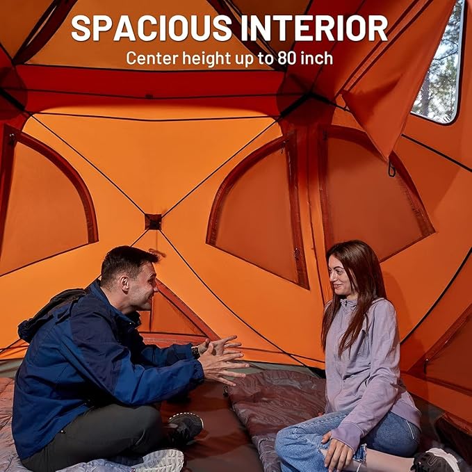 TIMBER RIDGE Instant Pop-Up Weather Resistant Camping Hub Tent, Easy 60 Second Set-Up, Portable 4 Person Tents for Outdoor, Camping, Picnicking, Orange