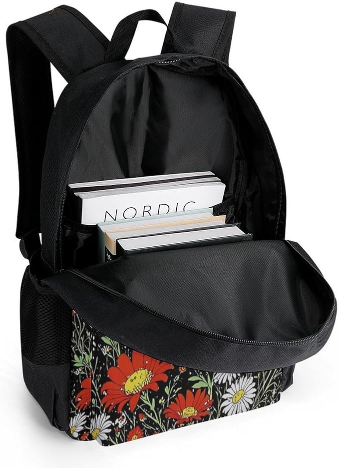Supdreamc Daypack Backpack Polyester Anti-Theft Multipurpose Psychedelic Skull Skeleton Floral Art Bookbag Big Capacity Travel Hiking Camping Rucksack With Smooth Zippers
