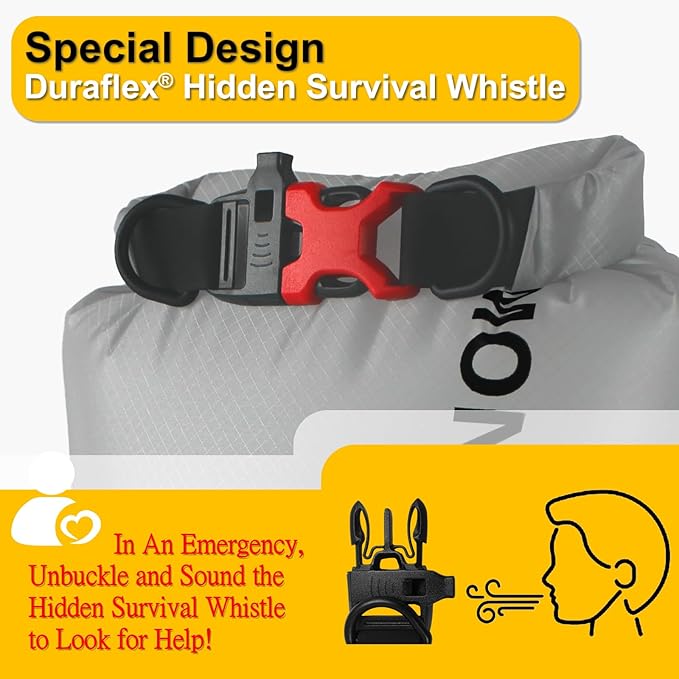 CORDURA Waterproof Dry Bag 3L – Heavy Duty IPX6 Roll Top Sack with Survival Whistle for Kayaking, Camping, Boating, Beach – Lightweight Dry Backpack (Gray)