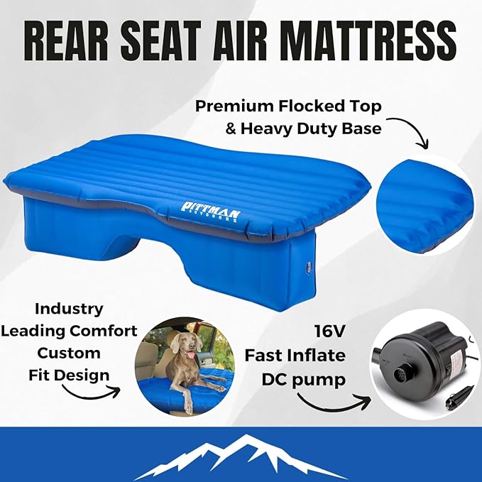Pittman Outdoors AirBedz PPI-BLU-TRKMAT Inflatable Fabric Rear Seat Truck Air Bed Mattress | 5 Feet in Length | Fits Full-Sized Trucks and SUV's, Blue
