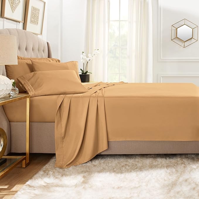 Clara Clark Twin Sheets, 5 Piece Set - Hotel Luxury Sheets for Twin Size Bed, Super Soft Bedding Set, Twin Size, Mocha Light Brown