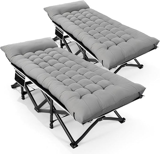 HABUTWAY Camping Cot with Mattress, 32" Extra Wide Camping Cots for Adults, Sleeping Cot for Adults Holds Up to 601LBS, Cots for Sleeping, Camp, Rv, Beach, Patio, Office Naps, 2PCS (Grey)
