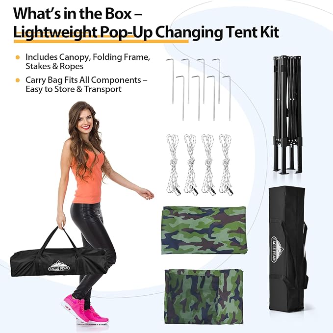 EAGLE PEAK Flex Ultra Compact 4x4 Pop-up Canopy, Sun Shelter, Changing Room, Portable Privacy Canopy Cabana for Pool, Fashion Photoshoots, or Camping, Camo