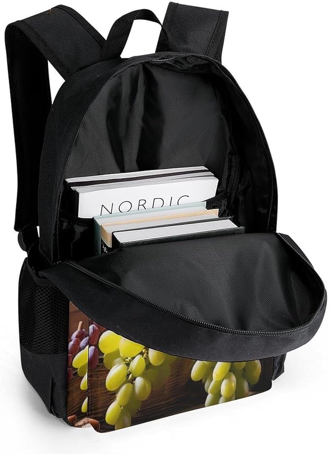 Adults Lightweight White Red Wine Glasses Grapes Wooden Shoulder Book Bags Big Capacity Shoulder Bag With Adjustable Shoulder Straps for Trekking Work Walking Cycling