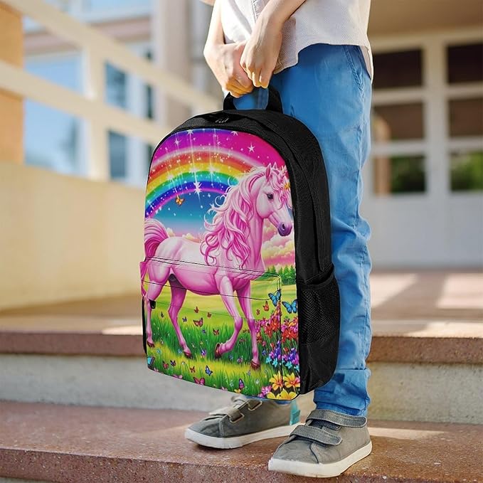 Supdreamc Daypack Backpack Polyester Multipurpose Anti-Theft Rainbow Unicorns And Butterflies Shoulder Bag Big Capacity Gym Outdoor Hiking Backpack With Smooth Zippers