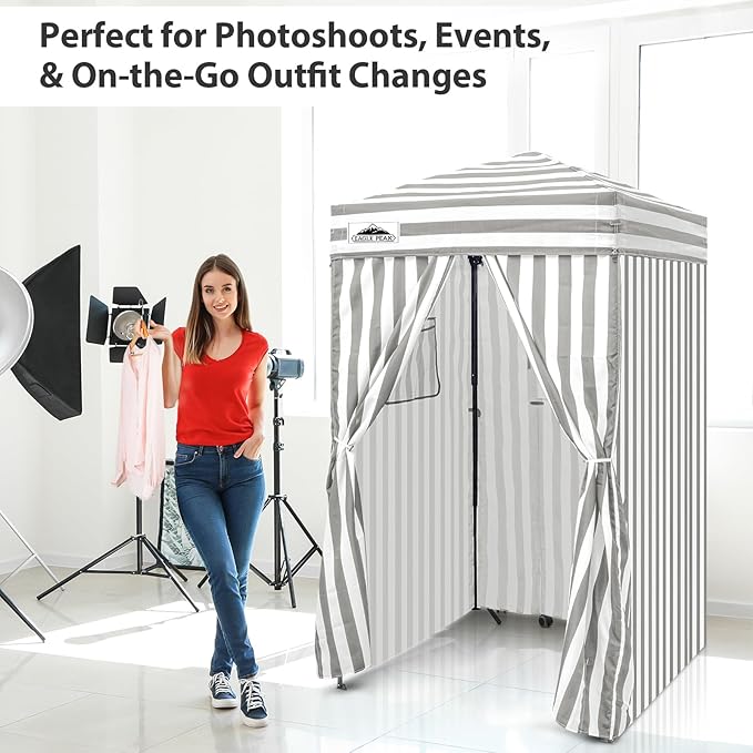 EAGLE PEAK Flex Ultra Compact 4x4 Pop-up Canopy, Sun Shelter, Changing Room, Portable Privacy Canopy Cabana for Pool, Fashion Photoshoots, or Camping, Gray/White