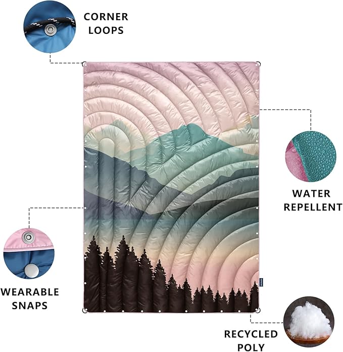 Camping Blanket,Puffy Printed Camping Blanket Lightweight Packable Outdoor Blanket for Camping,Traveling, Stadium, Hiking, Picnics