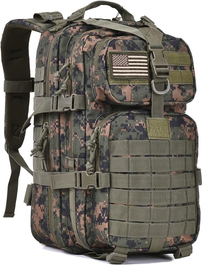 REEBOW GEAR Military Tactical Backpack for Men Large 34L Army 3 Day Assault Pack Molle Bag Backpacks (34L, Woodland Camouflage)