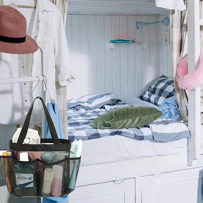 Mesh Shower Caddy Portable for College Dorm Room Essentials, 8-Pocket Large Shower Basket Tote Bag with 2 Handles for Toiletry, Bathroom, Beach, Camp, Gym