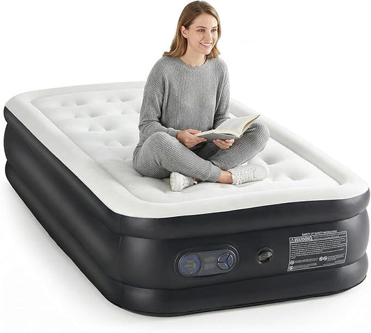 Twin Air Mattress with Built-in Pump – 16" High, 660lb Capacity, Non-Slip Guest Bed