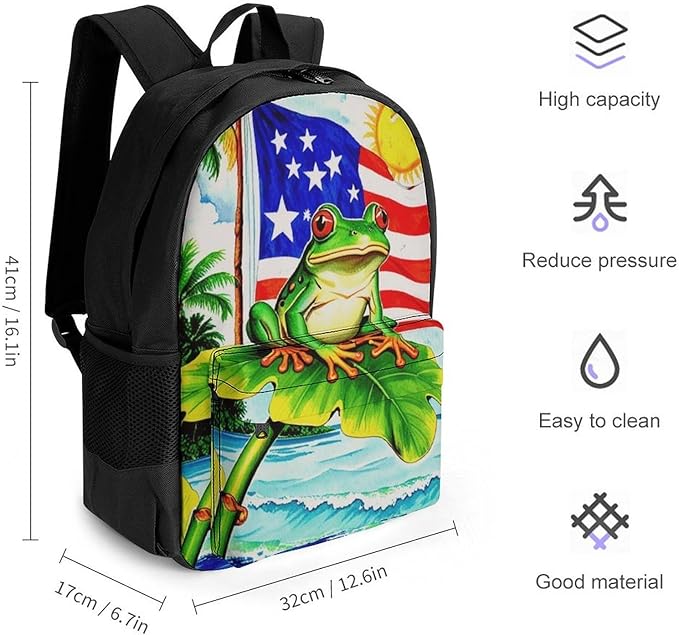 Supdreamc Rucksacks Multipurpose Anti-Theft Big Capacity Bookbag, Flag Of American Palm Tree Frog Travel Hiking Camping Rucksack With Padded Straps
