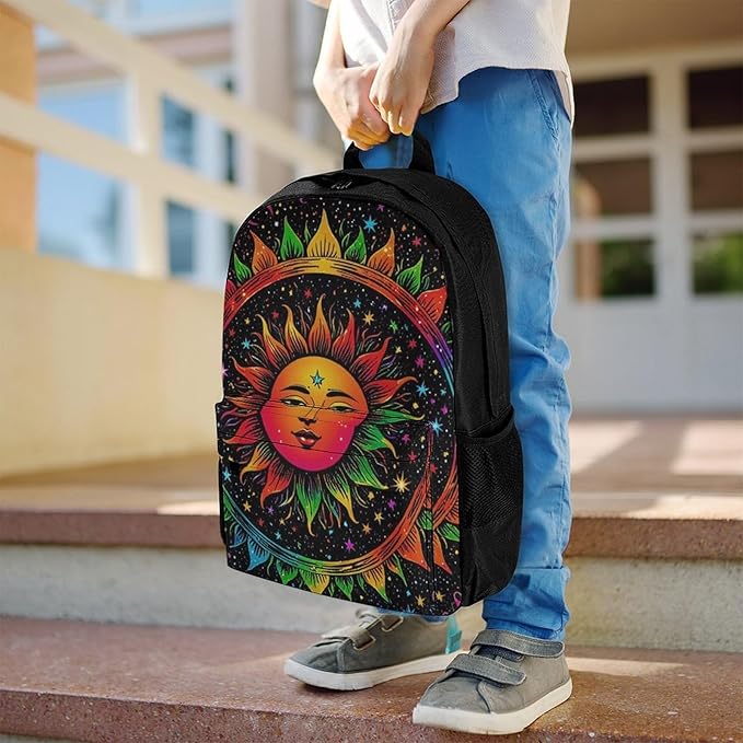 Supdreamc Daypack Backpack Anti-Theft Multipurpose Big Capacity Bookbag, Glowing Sun And Moon Stars Art Business Computer Bag With Side Pockets