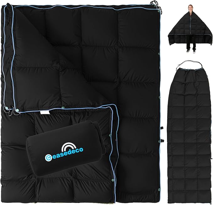 Down Camping Blanket - Lightweight Packable Warm Puffy Travel Quilt with Footbox, 650 Fill Power Waterproof Outdoor Blankets for Hiking, Travel & Stadium Down Quilt, Black 1lb 1oz / 77''*52''