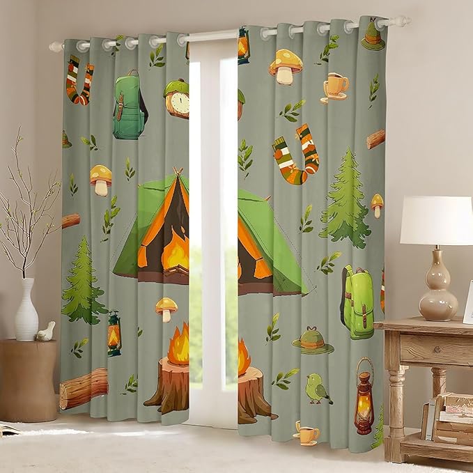 Feelyou RV Camping Camper Curtains for Bedroom Living Room Camping Theme Blackout Darkening Drapes Camper Window Treatments, 2 Panels 52 x 84 Inch Room Decor