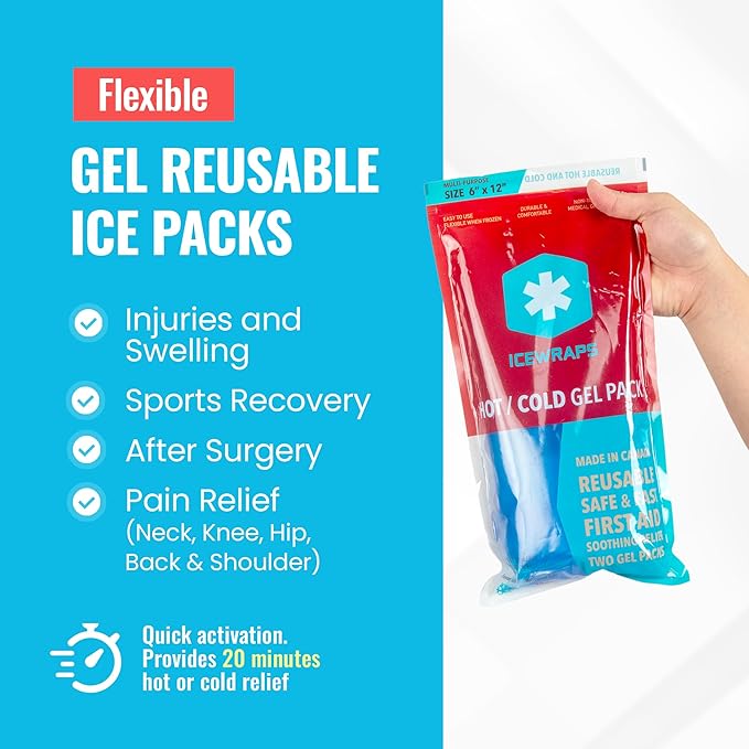 ICEWRAPS 6"x12" Flexible Gel Reusable Ice Packs for Injuries, After Surgery and Pain Relief | Neck, Knee, Hip, Back and Shoulder | Hot Cold Compress Swelling | 2 in a Pack, Blue