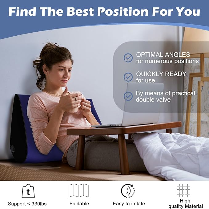 Portable Inflatable Wedge Pillow for Camping - 2Pack Body Positioner Bed Wedge Pillow for Sleeping Support,18in Adjustable Traveling Cushion,Lightweight Bed Leg Elevation Partner Wedges Fast Inflation