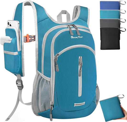 Seektop Expandable Small Hiking Backpack 12L-15L Lightweight Packable Waterproof Daypack with Phone Pocket for Women Men