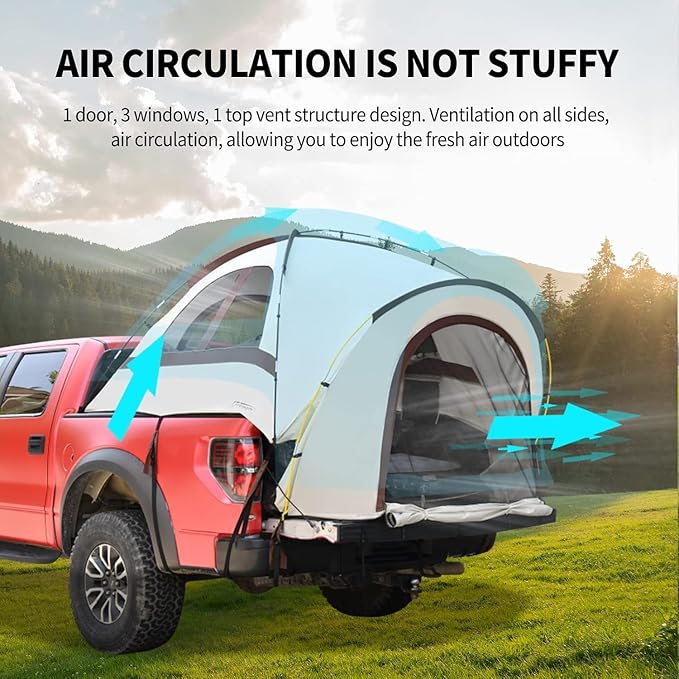 Tecoom Truck Bed Tent, Double Layer Waterproof PU3000mm for 5.5-6.7ft, Portable 2/3 Person Compact Full Size Pickup with Rain Fly for Back of Camping Beach