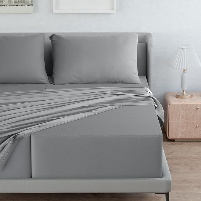 Split King Sheets Sets - 5 Piece Adjust Bed Set - Deep Pocket - Breathable & Fade Resistant Easy Fits 16in to 24in Pillow Top Bed Mattress - Grey