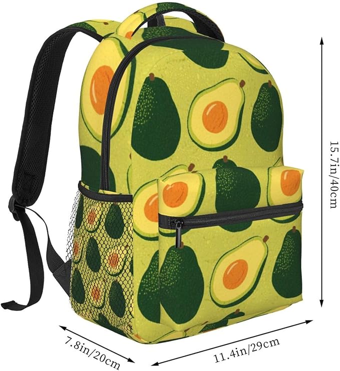 Rucksack Multipurpose Anti-Theft Big Capacity Shoulder Bag, Green Avocado Art Travel Hiking Camping Rucksack With Side Pockets