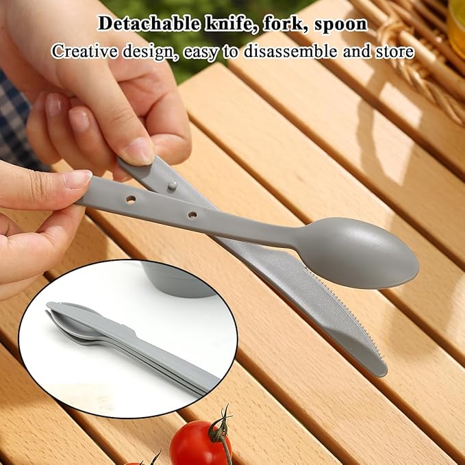 Berglander Camping Mess Kit with Bowl, Plate, Cup, Spoon, Fork, Knife and Carry Bag, Plastic Camping Accessories Essentials Gear for Travel, Camping, Picnic, Outdoor, Easy to Carry & Store