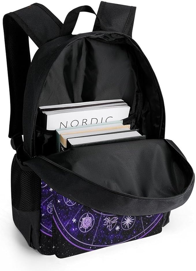Supdreamc Adults Lightweight Zodiac Colorful Constellation Galaxy Art Rucksacks Large Capacity Bookbag With Adjustable Shoulder Straps for Trekking Outdoors Bicycle