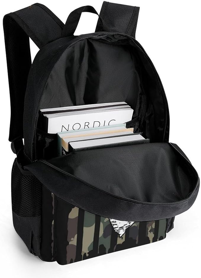 Supdreamc Rucksacks Lightweight Multipurpose Anti-Theft Camo Camouflage American Flag Hunting Cool Deer Black Shoulder Bag Big Capacity Traveling Camping Backpack With Side Pockets