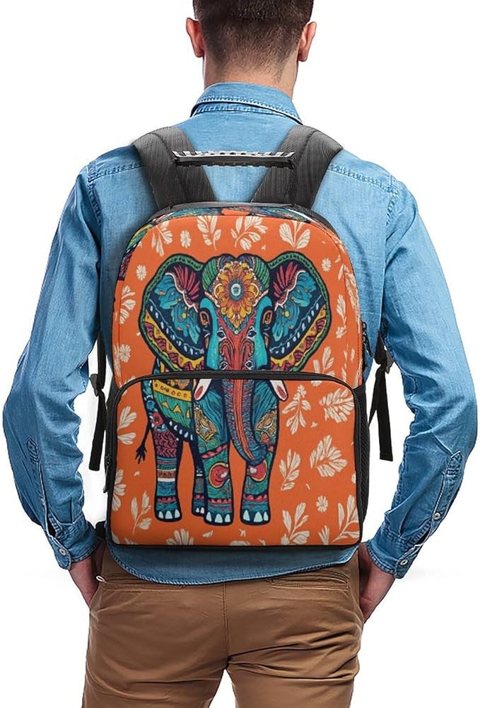 Shoulder Book Bags Polyester Multipurpose Anti-Theft African Tribal Nations Elephants Art Carry On Bag Large Capacity Travel Hiking Camping Rucksack