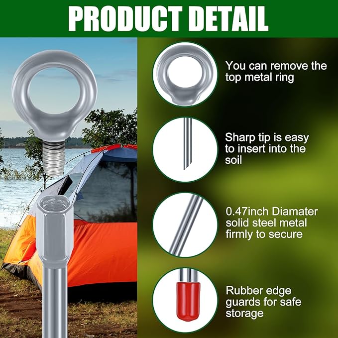 Gisafai 6 Pcs 30 Inch Long Ground Anchors Spiral Blade Earth Shed Anchor Kit Heavy Duty Tent Trampoline Hook 12 mm Thick Metal Swing Set Wind Stake for Mobile Home Canopies (Silver)