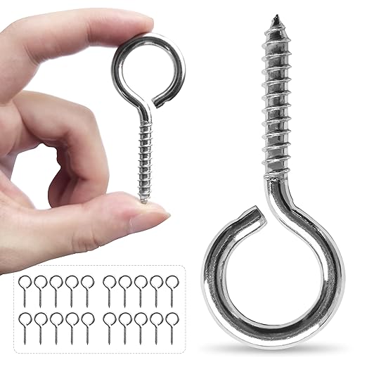 M5 20 Pcs 304 Stainless Steel Screws Eye,2.56 Inch Screw Self Tapping Eye,Load Bearing 200LB, Duty Eye Bolt for Wood Securing Cables Wire,Indoor & Outdoor Use (20, M5 2.56 Inch)