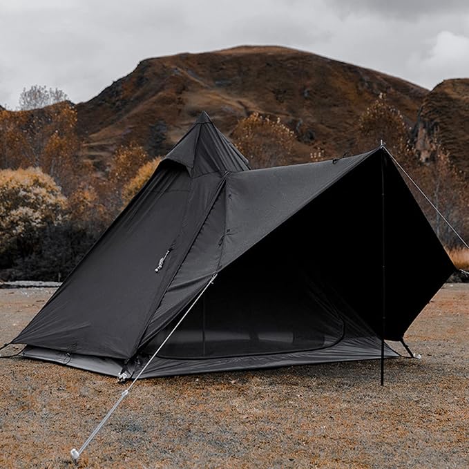Outdoor Camping Tent, Cotton Canvas Pyramid Bell Tent, Double Layer Family Tent, Perfect for Backpacking, Camping, Hiking, Bushcraft, Travel, Winter Camping