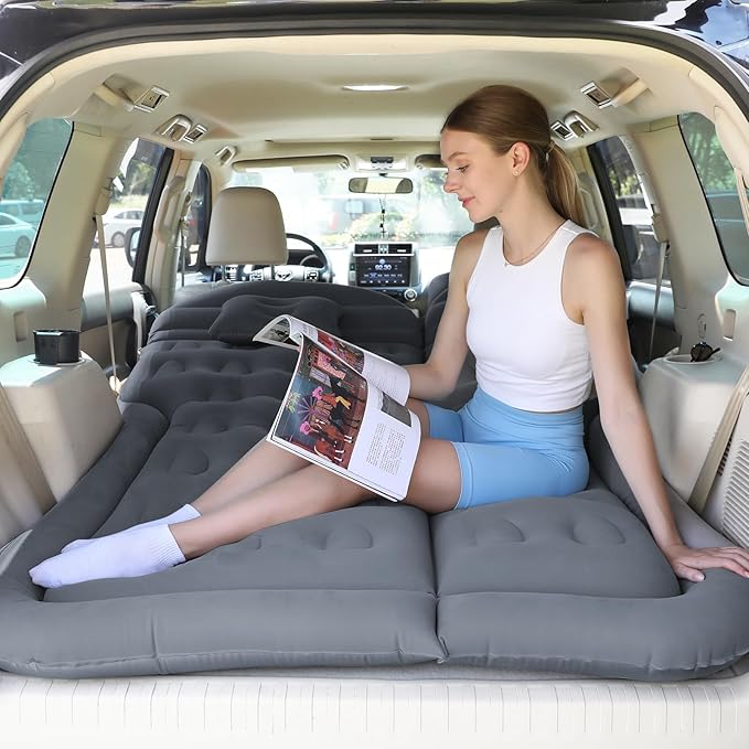 SUV Air Mattress for Car Camping, Inflatable 5.5 Inch Thickened Car Air Bed Mattress, Adjustable Independent Air Mattress with Air Pump for Small/Mid SUV, Minivan, Truck | 400 lb Capacity