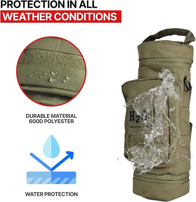Orca Tactical Molle Water Bottle Pouch - Molle Water Bottle Holder Fits Most 32 and 40 oz Bottles - Water Bottle Pouch for Backpack - Thicker Insulated Water Bottle Holster Keeps Drinks Cooler Longer