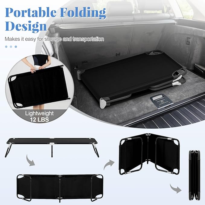 Goplus Folding Camping Cot, Heavy Duty Collapsible Foldable Camping Bed for Adults Kids with Non-Slip Foot Pad, Indoor Outdoor Portable Sleeping Cot for Hiking, Camping, Fishing (Black)