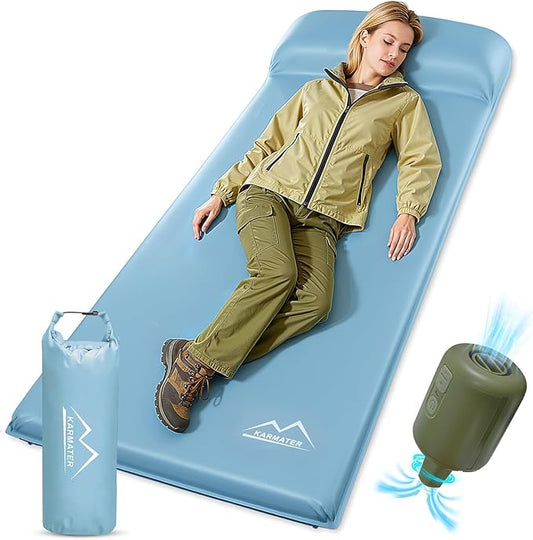 M KARMATER Self Inflatable Sleeping Pad, 3.1" Ultra-Thick Memory Foam Camping Pad，Fast Inflate & Deflate with Air Pump，Insulated Camping Mattress Pad for Car Travel Tent, Camping, All Season Use