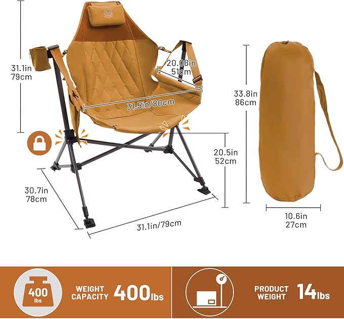 TIMBER RIDGE Hammock Camping Chair, Oversized Swinging Chair with Adjustable Back and Seat Height, Portable Folding Rocking Camping Chair for Outdoor Lawn, Backyard and Patio, Supports 400lbs