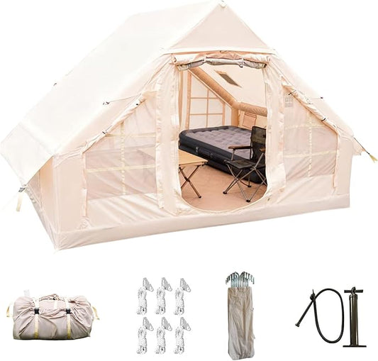 Easy Setup Inflatable Camping Tent, Waterproof 4 Season Air Tent with Hand Pump, Oxford Glamping Tent for 4/6/8 Adults