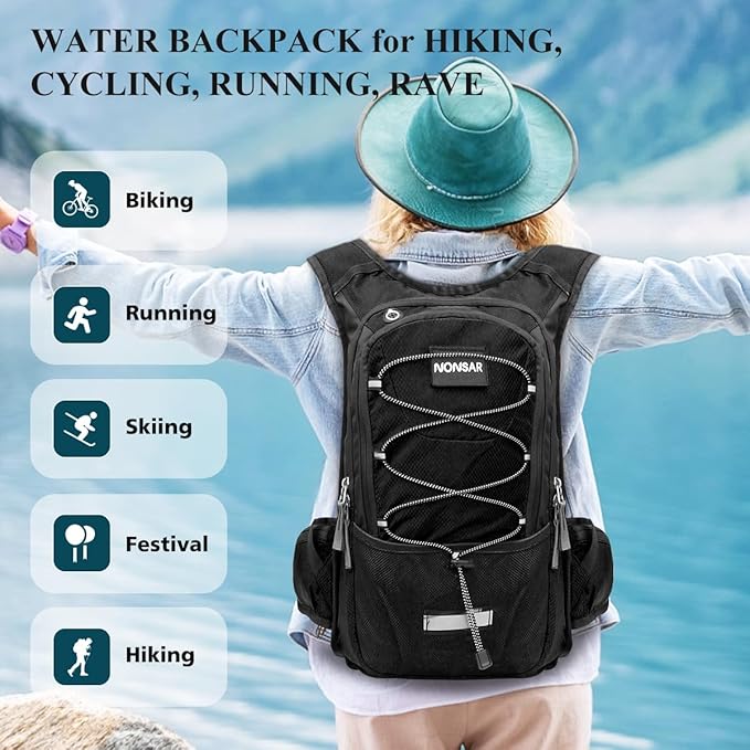 NONSAR Hydration Backpack, Hiking Backpack with 3L Water Bladder, Lightweight Insulation Hydration Pack, Water Backpack for Hiking, Cycling, Running, Festival, Camping for Men Women