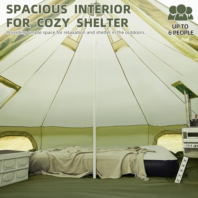 Bell Tent for Family Camping, 9.8/13.1/16.4 FT Yurt Tent with Stove Jack, 4 Season Oxford Tents for Outdoor Party, Hot Tent Shelter Fits 3-4 People