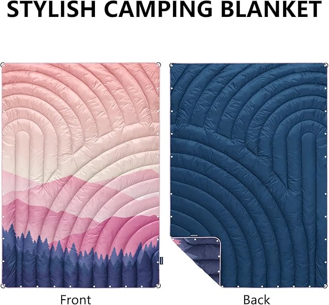 Lightweight Down Alternative Puffy Blanket, Packable Outdoor Blanket for Camping, Traveling, Stadium, Hiking, Picnics