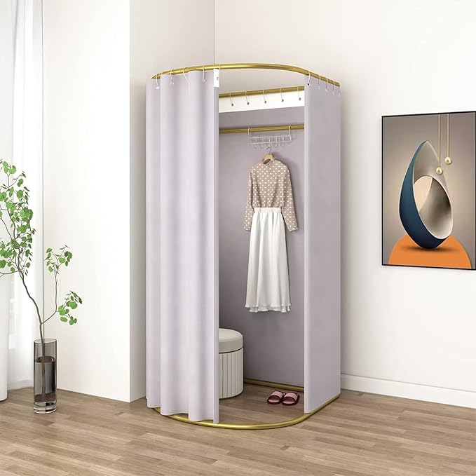 Clothing Store Fitting Room with Shading Curtain, Portable Temporary Mobile Privacy Protection Dressing Room, Foldable Mall Simple Changing Room and Temporary Mobile Room,200x100x95cm (Grey)