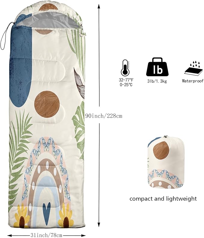 AILONEN Boys Sleeping Bag for Camping,Nautical Anchor,Lightweight & Waterproof,3 Season Warm & Cool Weather,Navy Blue Sleeping Bags for Kids Men Travelling,Outdoors