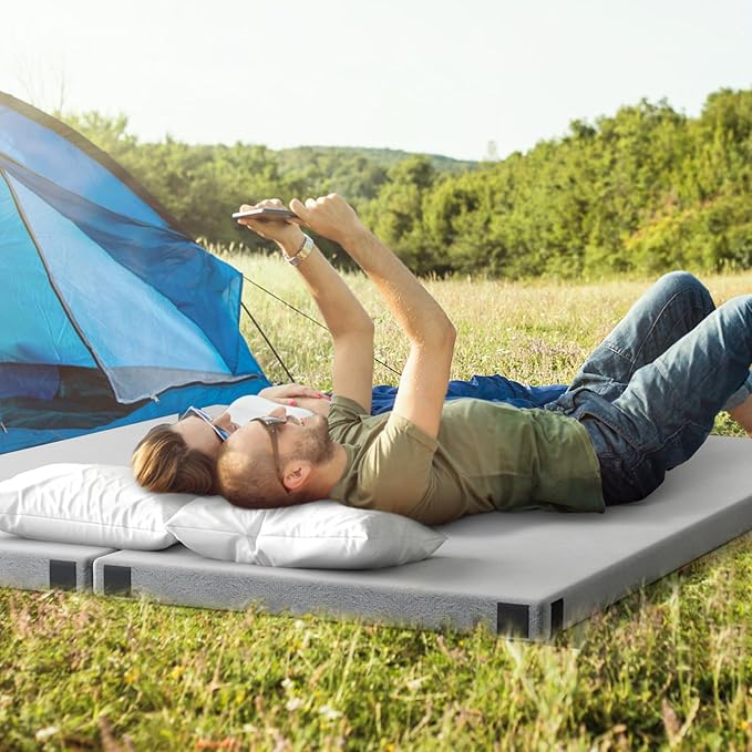 Goplus Memory Foam Camping Mattress, Portable Roll up Sleeping Pad w/Anti-Slip Bottom, Travel Bag, Single/Twin Waterproof Floor Mat, Guest Bed