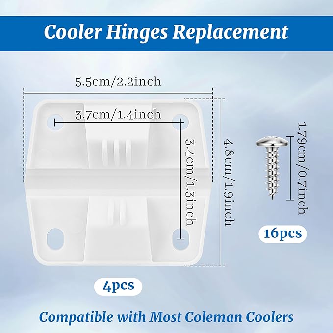 Cooler Plastic Hinges, Cooler Hinges with Screws for Coleman Cooler, Cooler Hinges Replacement Kit, 4 Pack