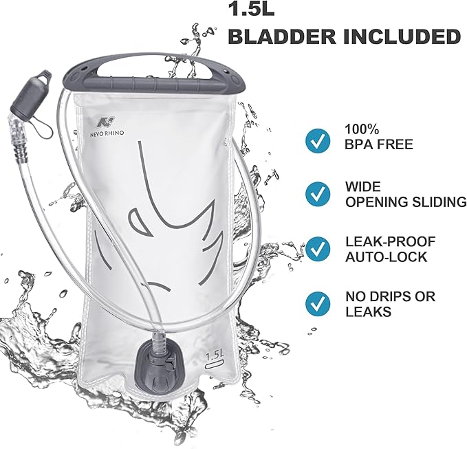 N NEVO RHINO Hydration Backpack,8L Water Backpack with 50 oz /1.5L Water Bladder Bike Hydration Pack for Men Women,Lightweight Hiking Backpack Hydro Water Daypack for Cycling Hiking