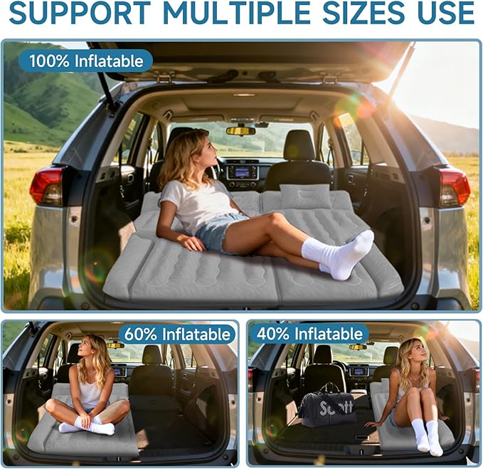 Inflatable SUV Air Mattress Bed Car Mattress for SUV, Double-Sided Flocking Travel Camping Bed, Car Sleeping Mattress for Universal SUV with Air Pump 2 Pillows