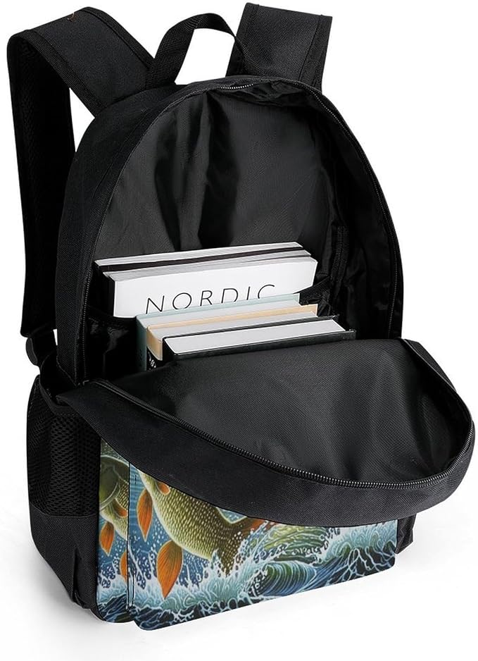 Supdreamc Backpack Polyester Anti-Theft Multipurpose Two Fish Jumping Out Of Water Art Bookbag Large Capacity Laptop Book Bag Rucksack With Side Pockets