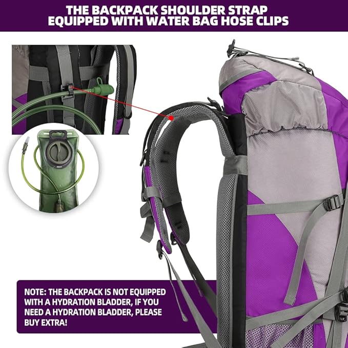 King'sGuard 70L Hiking Backpack with Rain Cover Lightweight Waterproof Travel Camping Backpack Large Backpacking Pack